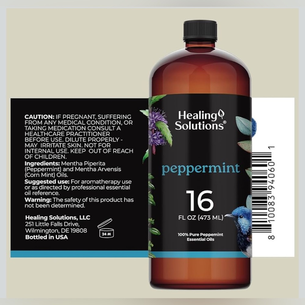 2 Pack - Healing Solutions Pure Peppermint Essential Oil - 16oz Bulk - NEW - Picture 2 of 5